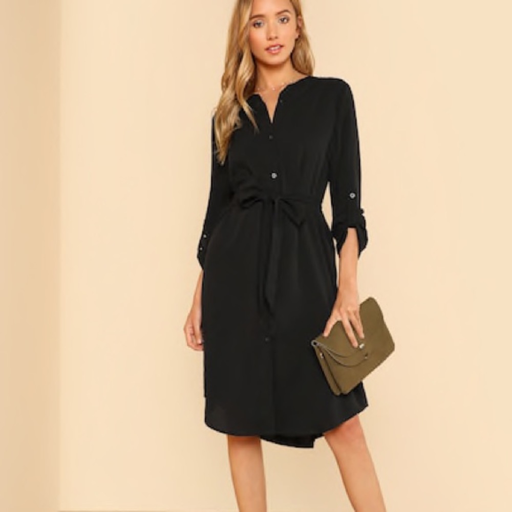 Silky black dress with tie